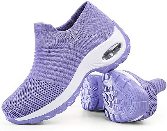 Amazon.com | Slip on Breathe Mesh Walking Shoes Womens Fashion Sneakers Comfort Wedge Platform Nurse Shoes Light Purple, 9 | Walking