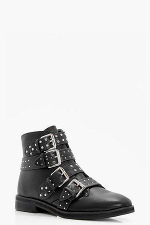 Studded Strap Ankle Boots | Boohoo
