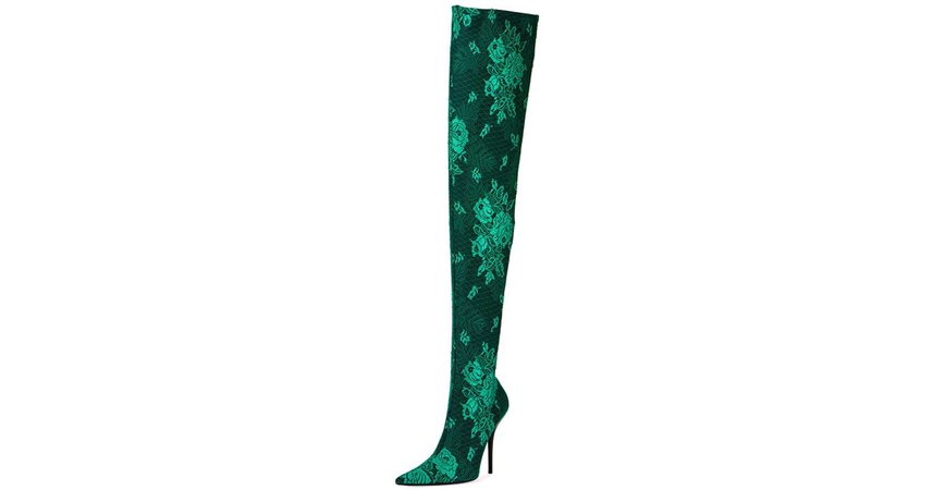 Balenciaga Women's Green Floral Lace Over-the-knee Boot Vert