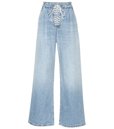 Lace-up high-rise wide-leg jeans