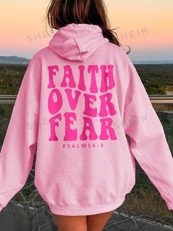 Women's Hooded Sweatshirt With Letter Print And Drawstring Closure, Fleece-Lined | SHEIN USA