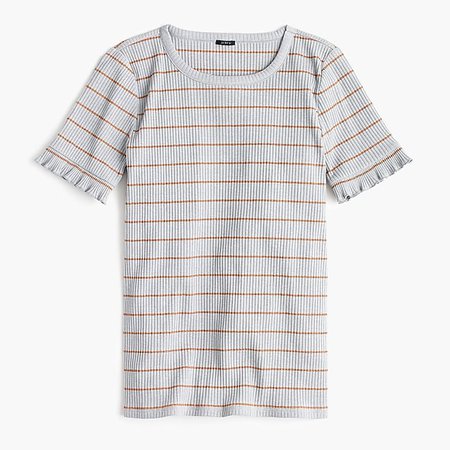 Ribbed striped T-shirt with ruffled sleeves : Women tee | J.Crew