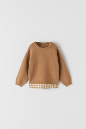 KNIT SWEATER WITH CONTRAST GINGHAM | ZARA Spain