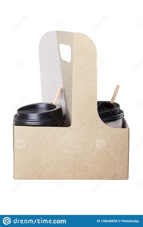 Two Take-out Coffees With With Brown Caps In Paper Cup Holder. Stock Photo - Image of coffee, beverage: 138640658