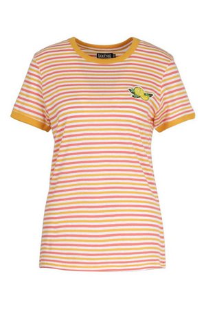 Lemon Stripe Ringer T-shirt | boohoo