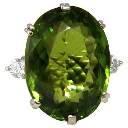 GIA Certified 35.63 Carat Natural Green Peridot Diamonds Rings 18 Karat
