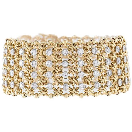 Cartier Gold and Diamond Woven Mesh Link Bracelet For Sale at 1stDibs