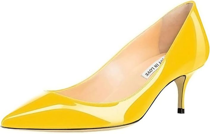 Amazon.com | JOY IN LOVE Women's Shoes Low Heels Pointy Toe Kitten Heel Daily Pumps Yellow 9 US | Pumps