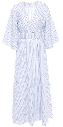 Belted Striped Linen Midi Wrap Dress