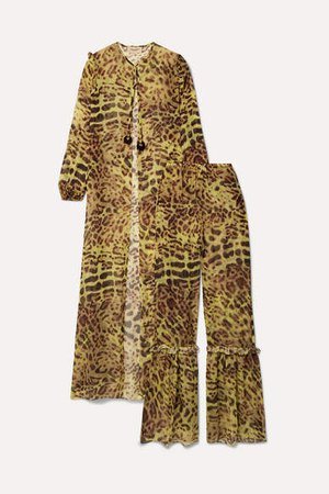 Ruffled Leopard-print Silk-chiffon Tunic And Wide-leg Pants Set - Leopard print