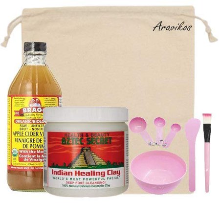 Aztec Clay Official Premium Mask Set Bundle by Aravikos – All-In-One Kit Includes 1lb Aztec Secret Indian Healing Clay, 16oz Bragg's Apple Cider Vinegar, Face Mask Mixing Bowl, Stir, Scoop, Brush & Muslin Bag: Amazon.ca: Beauty