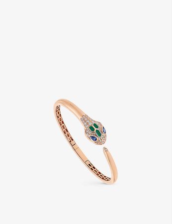 BVLGARI - Serpenti Seduttori 18ct rose-gold, 0.5ct round-cut diamond and 0.4ct sapphire bangle bracelet | Selfridges.com