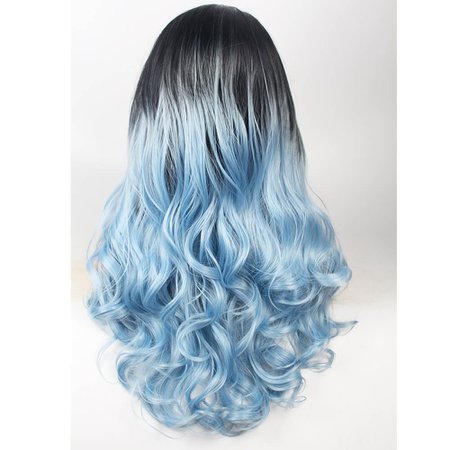 ZeroBlizzard Ombre Light Blue 2 Tones Synthetic Lace Front Wig Black Roots Long Wave Blue Wig Replacement Hair Wigs For Women Heat Resistant Fiber Hair Half Hand Tied(20",Blue)