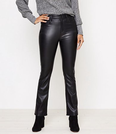 Petite Faux Leather Flare Crop Jeans in Black