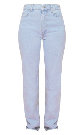Light Blue Wash Organic Long Leg Straight Jeans | PrettyLittleThing USA