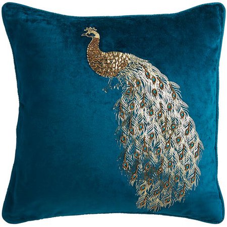 Teal Velvet Beaded Peacock Pillow | Pier 1