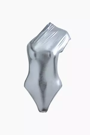 micas-Metallic One Shoulder Bodysuit