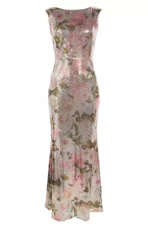 Eliza J Floral Print Sequin Gown | Nordstrom