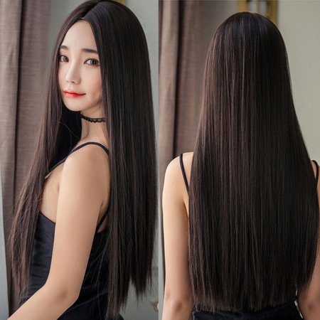 Women Long Straight Full Wig Hair Part Bangs Synthetic Cosplay Party Black Color for sale online | eBay