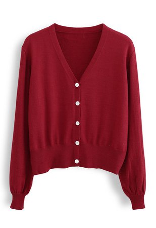 V-Neck Open Front Ribbed Knit Cardigan in Red - Retro, Indie and Unique Fashion