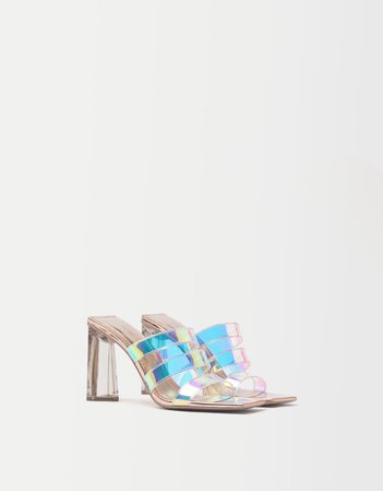 Vinyl iridescent sandals with methacrylate heels - Shoes - Woman | Bershka
