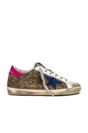 Golden Goose Superstar Sneaker in Beige Brown Leopard, Blue, & Fuchsia | REVOLVE