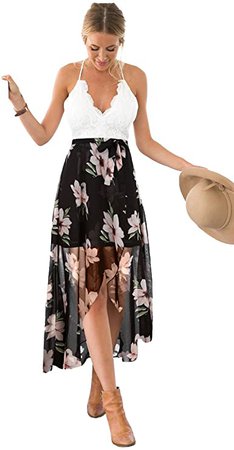 Blooming Jelly Women's Deep V Neck Sleeveless Summer Asymmetrical Floral Maxi Dress at Amazon Women’s Clothing store