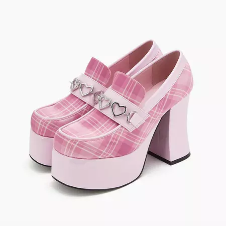 Pink Plaid Goddess Platform Heel Shoes • Aesthetic Shop