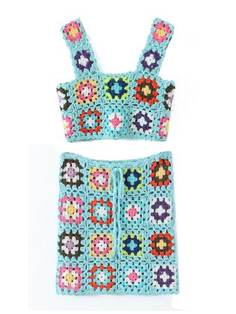 Melanie. Handmade Crochet Granny Square Boho Cropped Top and Skirt Set – The Young Hippie
