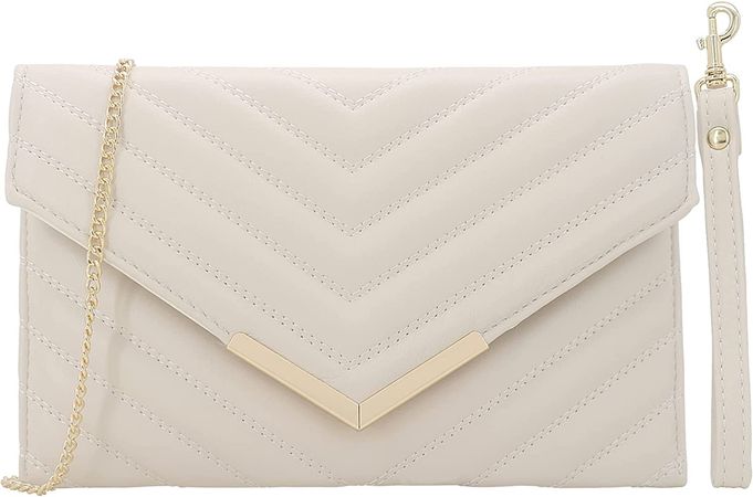Quilted Women Envelope Clutch Bag Pouch Purse Medium Foldover Evening Handbag Ivory: Handbags: Amazon.com