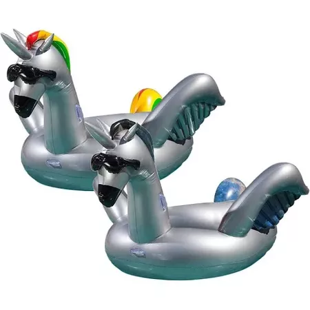 Google Express - Two GAME Giant Inflatable Ride-On Alicorn Unicorn Pool Floats w/ Cup Holders