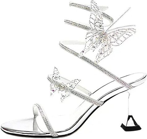 Amazon.com | Women Bohemian Gladiator Sandals Open Toe Butterfly Slip-On Elegant Stiletto Heels Shoes for Wedding | Heeled Sandals