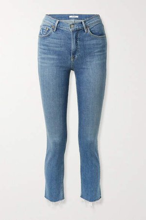 Reed Frayed Cropped High-rise Slim-fit Jeans - Mid denim