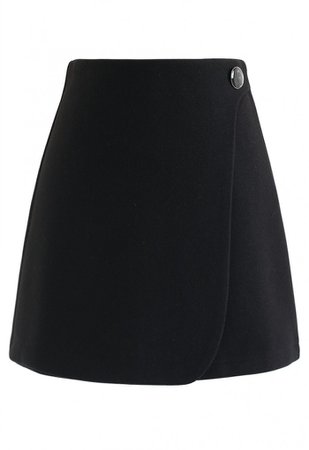 Button Decorated Flap Mini Skirt in Black - Skirt - BOTTOMS - Retro, Indie and Unique Fashion