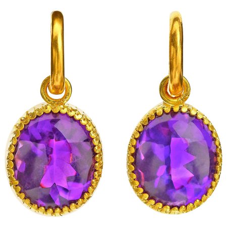 Amethyst Buff Top Earrings in 22 Karat Yellow Gold For Sale at 1stDibs