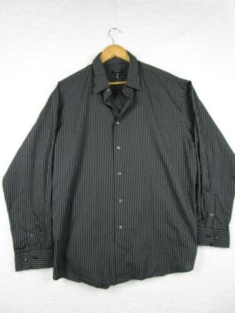Van Heusen Shirt Men's Large Striped Button Up Collar Long Sleeve Gray | eBay