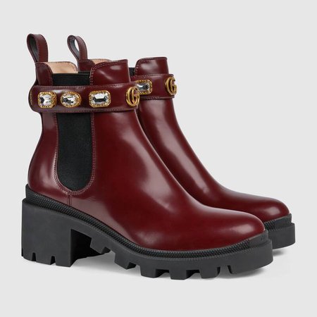 Bordeaux Women's ankle boot with belt | GUCCI® Canada