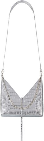 Small Cut-Out Croc Embossed Metallic Leather Shoulder Bag