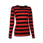 red and black shirt striped sleeves women - Google Search
