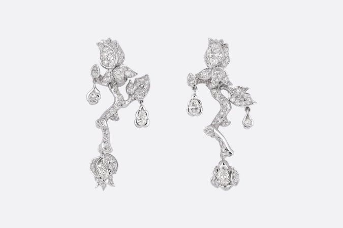 LARGE ROSE DIOR BAGATELLE EARRINGS 18K White Gold and Diamonds