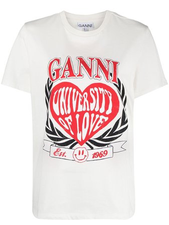 GANNI logo-print Organic Cotton T-shirt - Farfetch