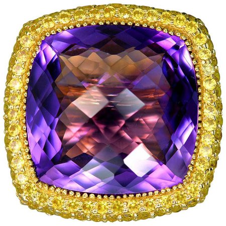 Alex Soldier One of a Kind Amethyst Sapphire Gold Textured Cocktail Ring