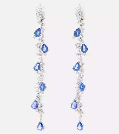 18 Kt White Gold Drop Earrings With Diamonds And Sapphires in Silver - Suzanne Kalan | Mytheresa