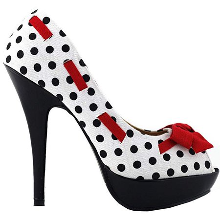 Amazon.com | SHOW STORY White Black Ribbon Accent Red Bow Multi Colored Shoes, LF30421WT38, 7US, White | Pumps