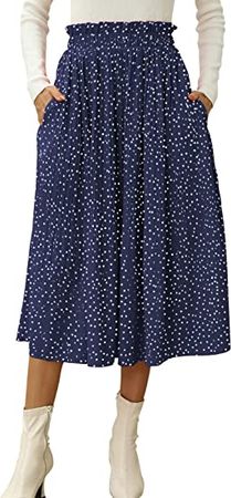 Amazon.com: Naggoo Women's Skirts High Elastic Waisted Casual Skirt Pleated Floral/Solid Midi Skirts with Pockets : Clothing, Shoes & Jewelry