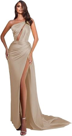 Amazon.com: One Shoulder Mermaid Prom Dresses with Split Satin Cut Out Long Pleated Formal Evening Party Gown 2023 Elegant FL0066: Clothing, Shoes & Jewelry