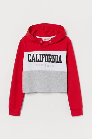 Printed Hooded Sweatshirt - Red/California - Kids | H&M US