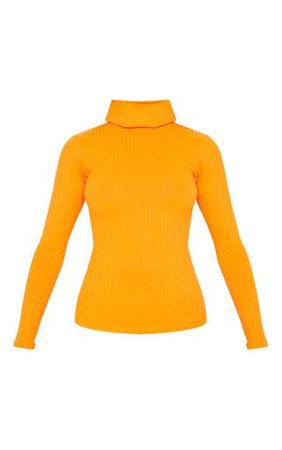 Neon Orange Rib High Neck Top | Tops | PrettyLittleThing