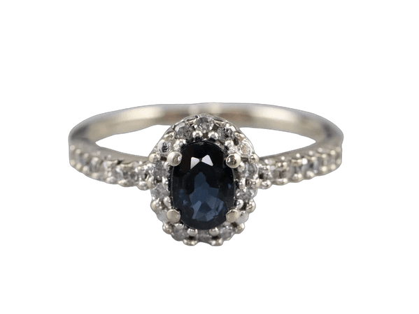Sapphire Diamond Halo Ring, Sapphire Engagement Ring, Anniversary Ring, White Gold Ring, Pave Set Ring EQDKYTQ6