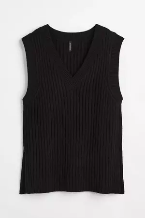 Oversized Rib-knit Sweater Vest - Black - Ladies | H&M US